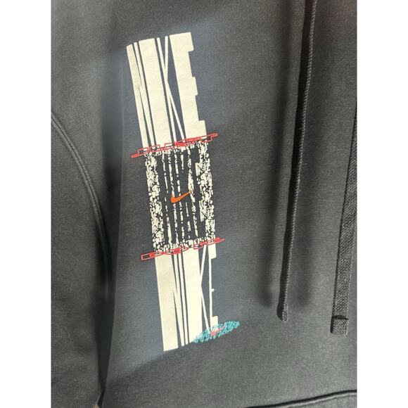 Nike‎ Double Side Graphic Distressed Hoodie Small Patchwork Black Red Turquoise - Picture 4 of 7